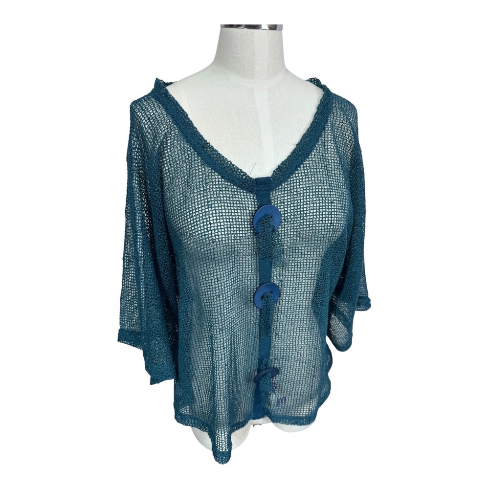 Vintage Noelle Blue Mesh Knit Fairycore Sequin Cardigan‎ Artsy Boho Sheer Top OS